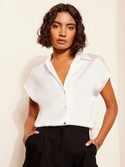 Friends Like These White Short Sleeve Satin Button Through Shirt - Image 1 of 4