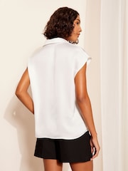 Friends Like These White Short Sleeve Satin Button Through Shirt - Image 4 of 4