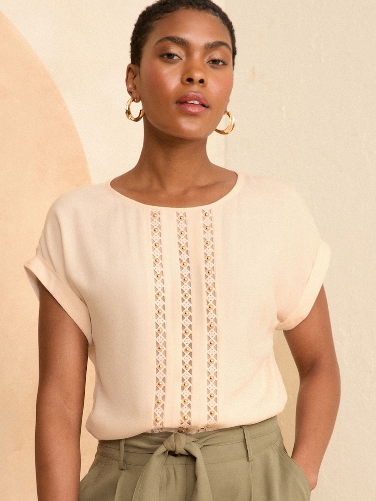 Love & Roses Natural Roll Sleeve T-Shirt - Image 1 of 4