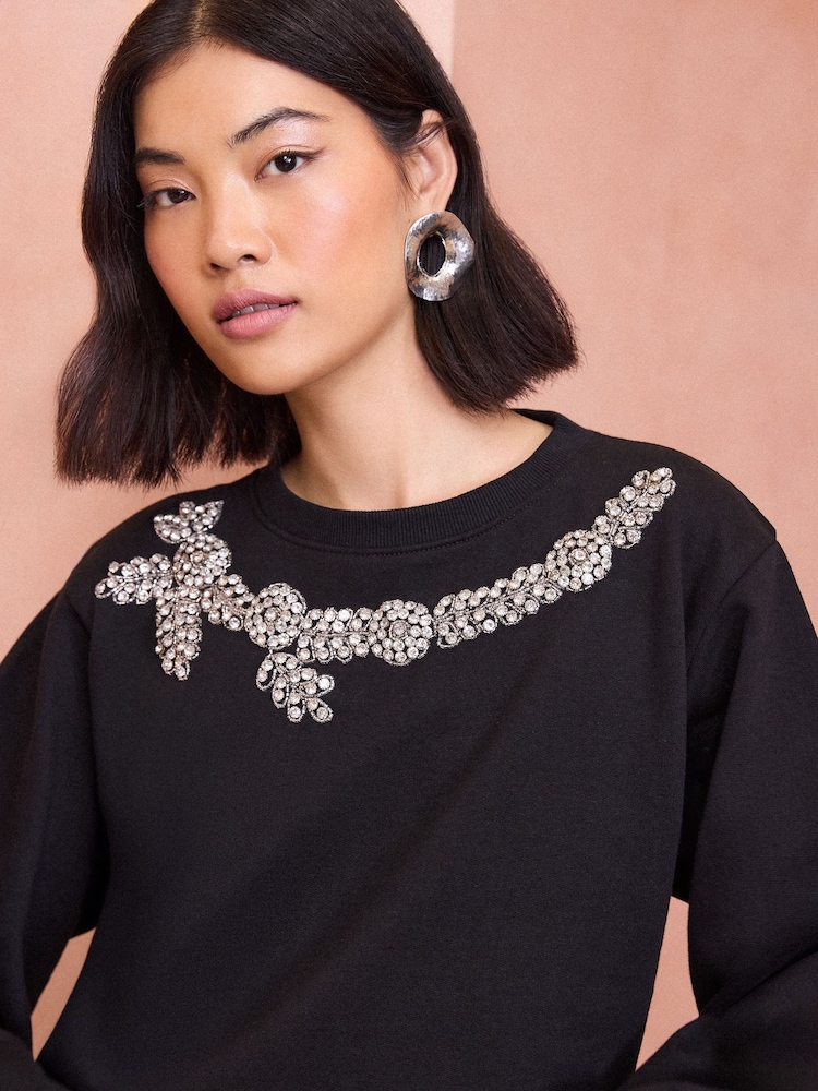 Love & Roses Black Crystal Jersey Sweatshirt - Image 1 of 4