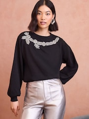 Love & Roses Black Crystal Jersey Sweatshirt - Image 2 of 4