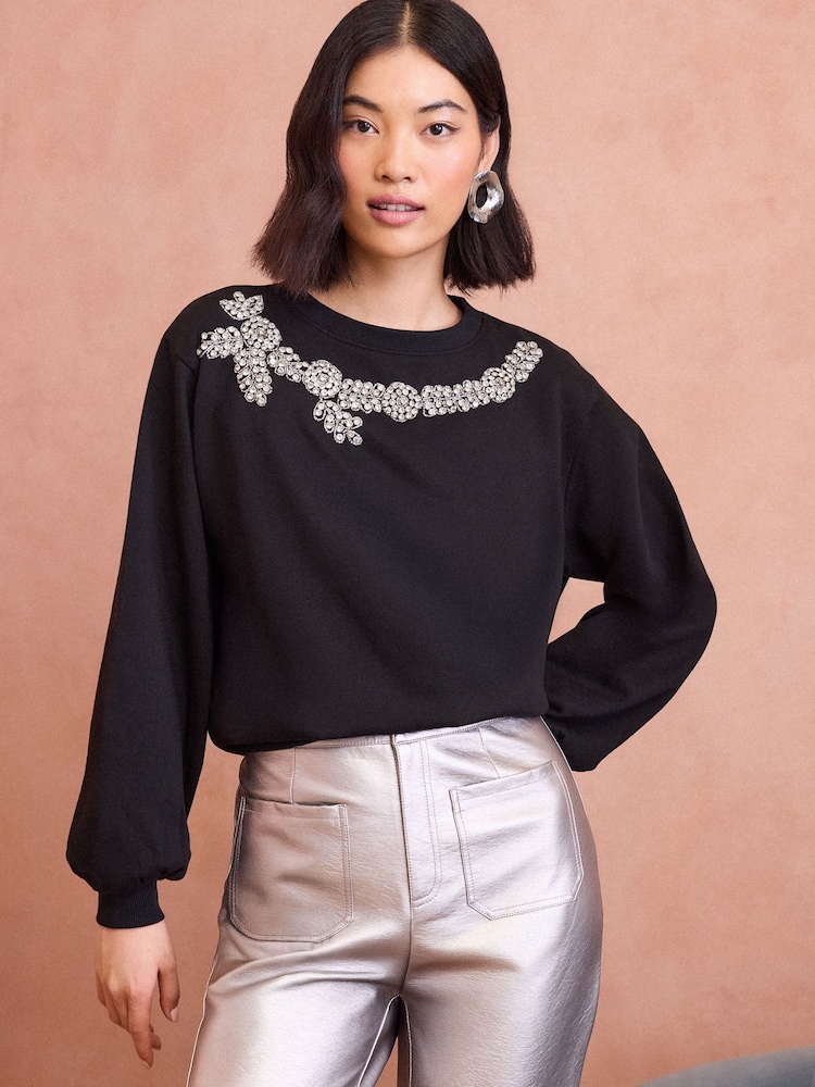 Love & Roses Black Crystal Jersey Sweatshirt - Image 2 of 4