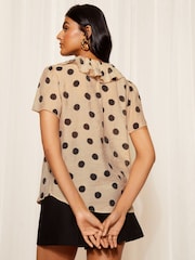 Friends Like These Cream Spot Ruffle Front Puff Sleeve Blouse - Image 4 of 4