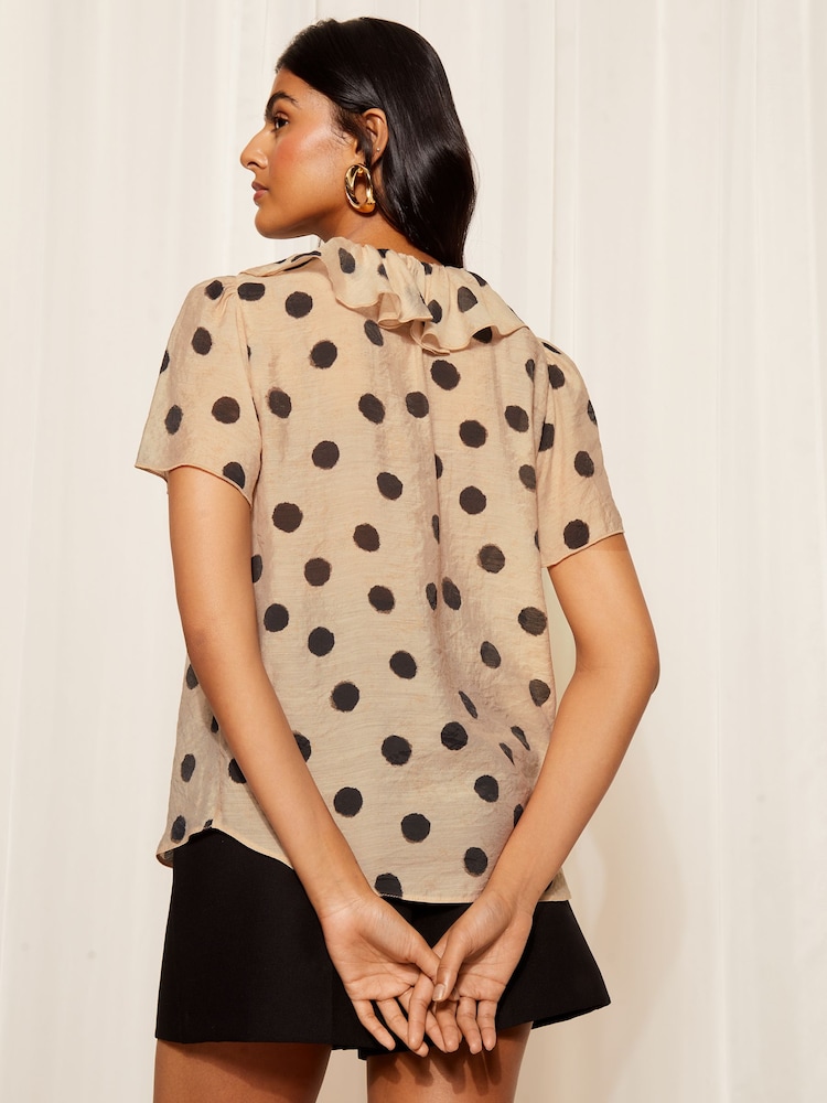 Friends Like These Cream Spot Ruffle Front Puff Sleeve Blouse - Image 4 of 4