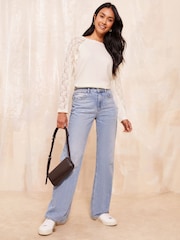 Friends Like These White Long Sleeve Cosy Lace Trim Top - Image 1 of 4