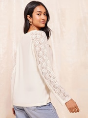 Friends Like These White Long Sleeve Cosy Lace Trim Top - Image 2 of 4