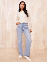 Friends Like These White Long Sleeve Cosy Lace Trim Top - Image 3 of 4