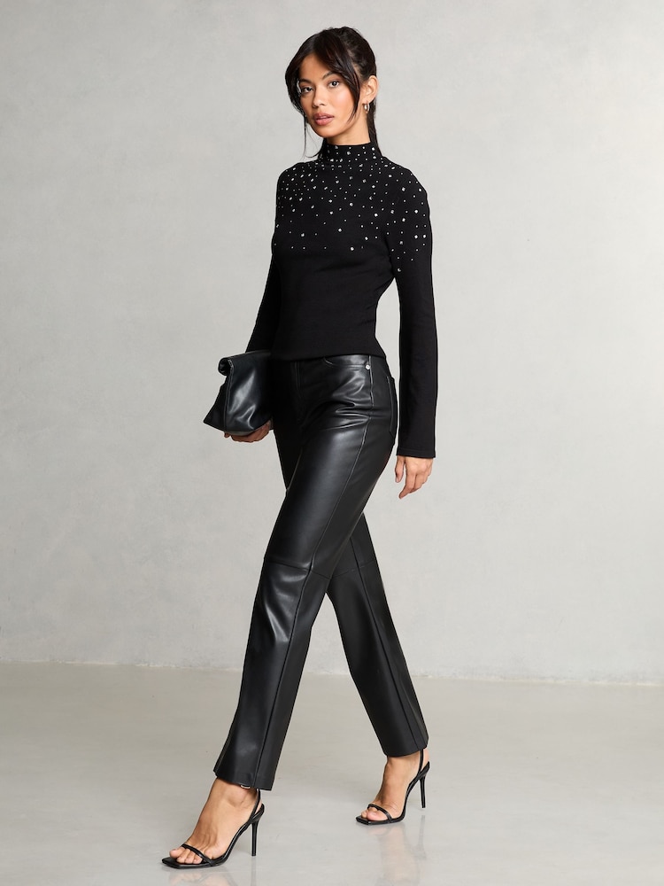 Lipsy Black Hotfix Metallic Knitted Jumper - Image 3 of 4