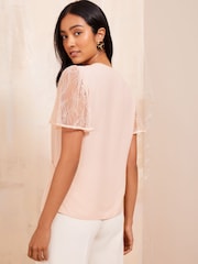 Friends Like These Pink Lace Short Sleeve Wrap Top - Image 2 of 4