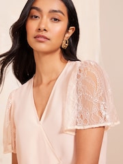 Friends Like These Pink Lace Short Sleeve Wrap Top - Image 4 of 4