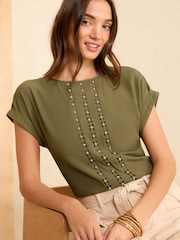 Love & Roses Green Roll Sleeve T-Shirt - Image 1 of 4