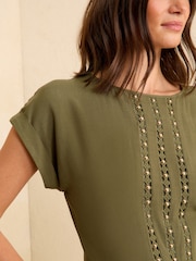 Love & Roses Green Roll Sleeve T-Shirt - Image 2 of 4