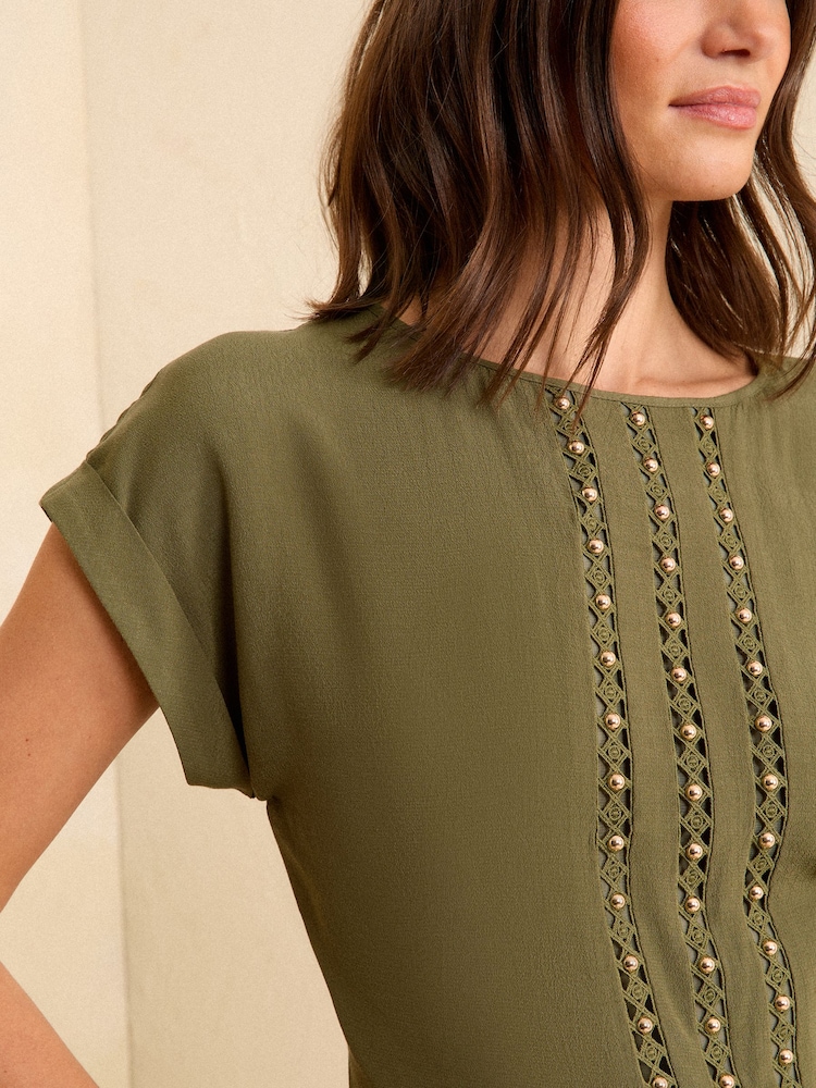 Love & Roses Green Roll Sleeve T-Shirt - Image 2 of 4