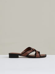 Reiss Tan Clara Leather Link-Strap Slip-On Sandals - Image 1 of 5