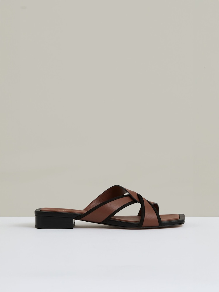 Reiss Tan Clara Leather Link-Strap Slip-On Sandals - Image 1 of 5