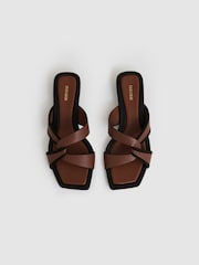 Reiss Tan Clara Leather Link-Strap Slip-On Sandals - Image 4 of 5
