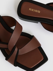 Reiss Tan Clara Leather Link-Strap Slip-On Sandals - Image 5 of 5