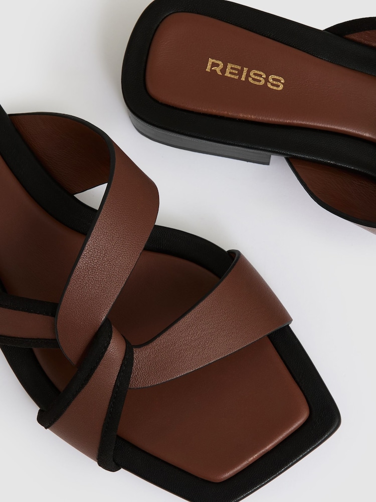 Reiss Tan Clara Leather Link-Strap Slip-On Sandals - Image 5 of 5