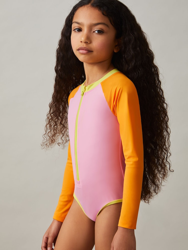 Reiss Sally Colour-Block Long-Sleeve Swimsuit - Imagen 2 de 4
