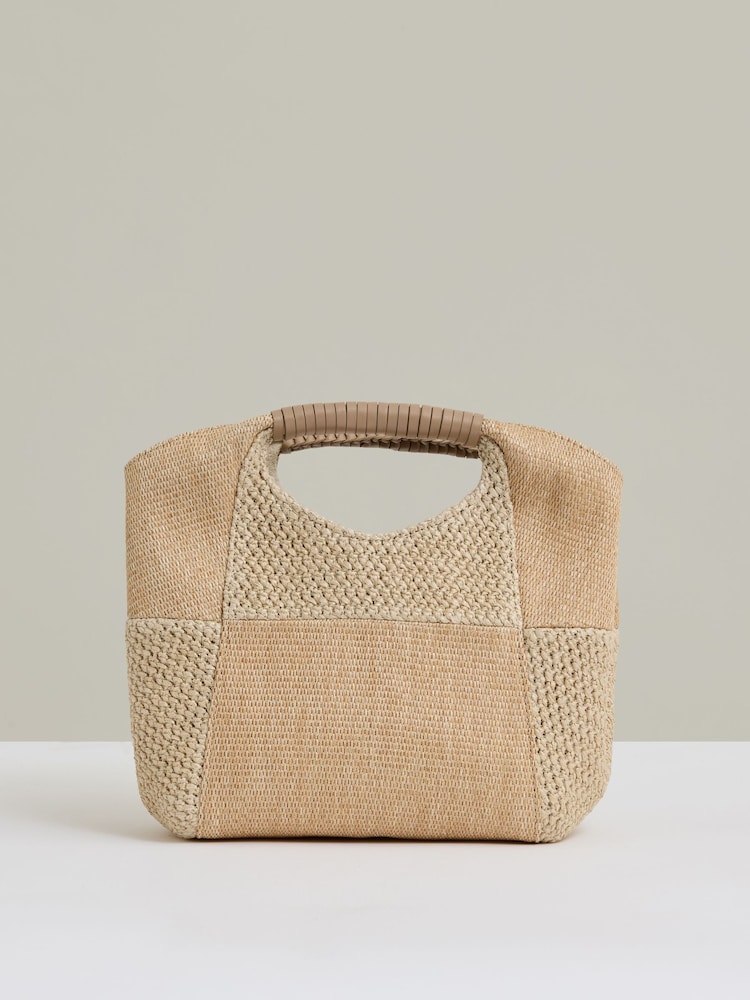 Reiss Natural Rosalie Raffia Patchwork Clutch Bag - Image 1 of 5