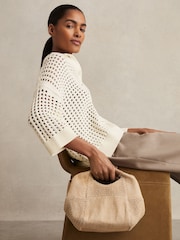 Reiss Natural Rosalie Raffia Patchwork Clutch Bag - Image 2 of 5