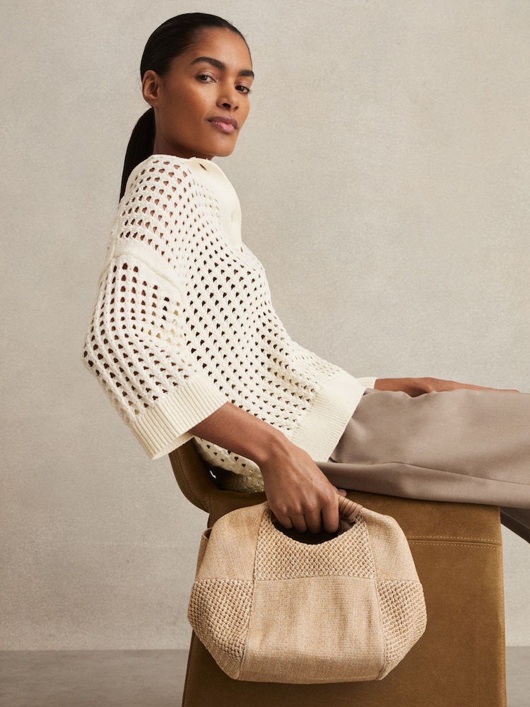 Reiss Natural Rosalie Raffia Patchwork Clutch Bag - Image 2 of 5