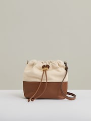 Reiss Neutral Bernie Leather And Canvas Bucket Bag - Image 1 of 5