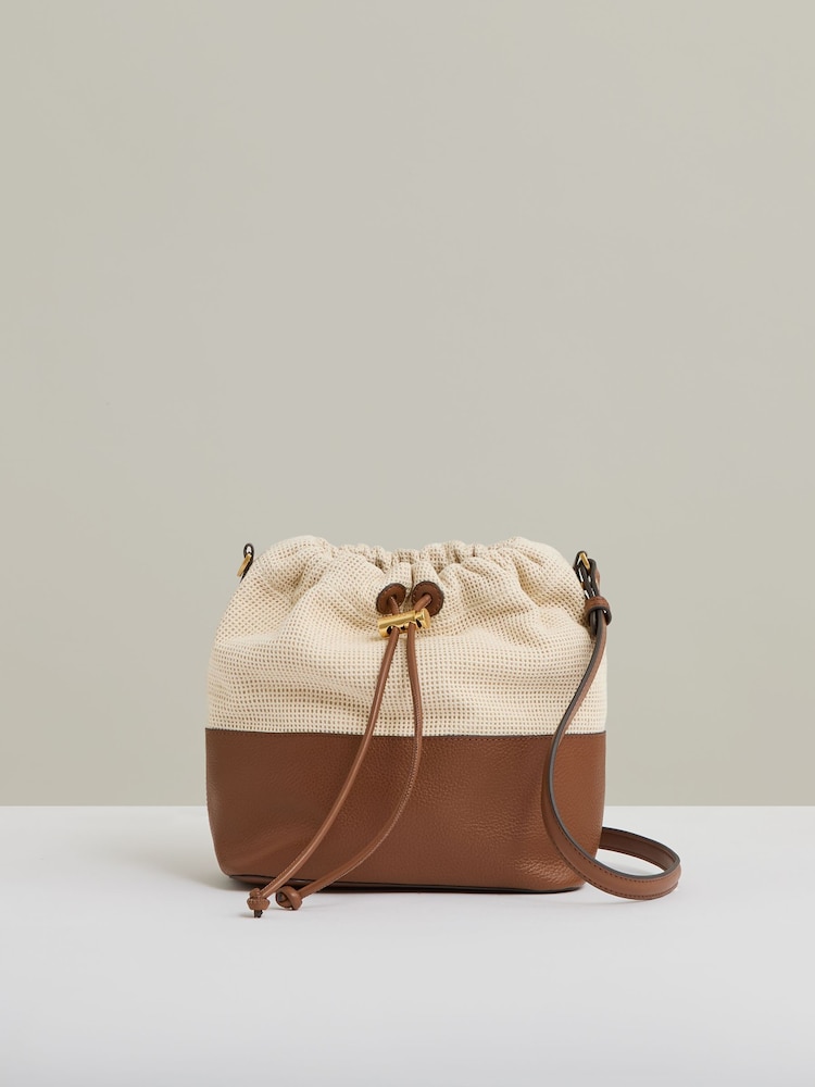 Reiss Neutral Bernie Leather And Canvas Bucket Bag - Image 1 of 5