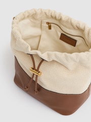 Reiss Neutral Bernie Leather And Canvas Bucket Bag - Image 3 of 5