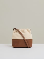 Reiss Neutral Bernie Leather And Canvas Bucket Bag - Image 4 of 5