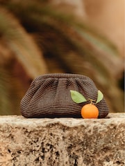 Reiss Chocolate Gia Raffia Clutch Bag - Image 1 of 5