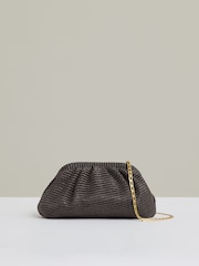 Reiss Chocolate Gia Raffia Clutch Bag - Image 2 of 5