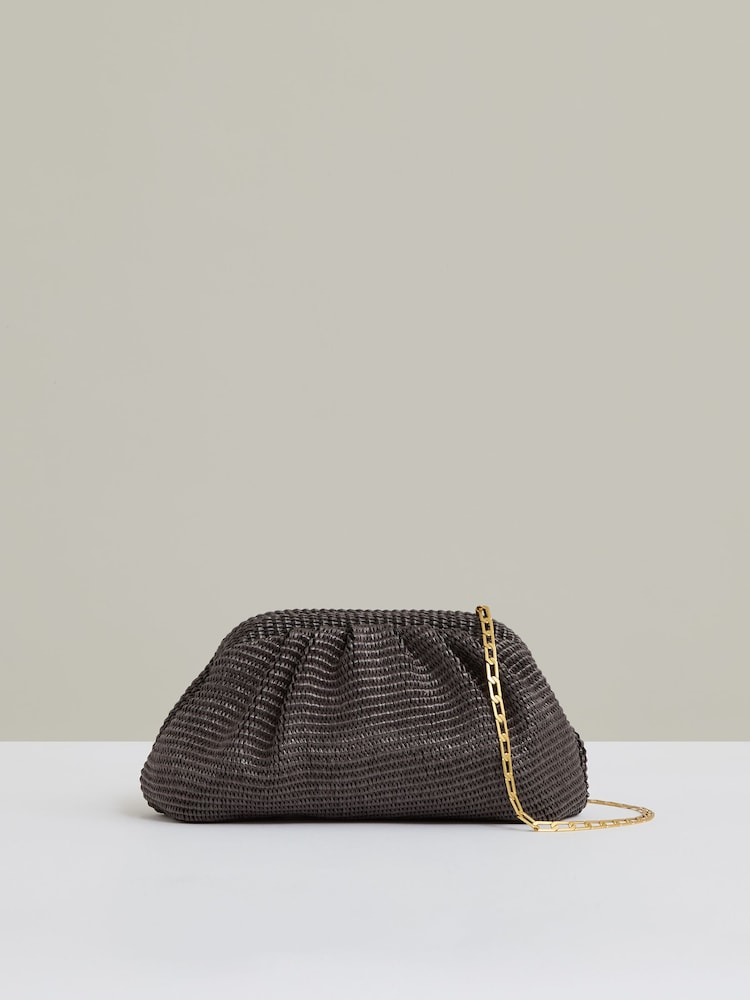 Reiss Chocolate Gia Raffia Clutch Bag - Image 2 of 5