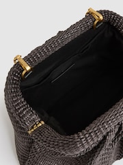 Reiss Chocolate Gia Raffia Clutch Bag - Image 3 of 5
