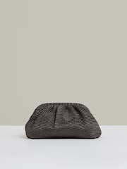 Reiss Chocolate Gia Raffia Clutch Bag - Image 4 of 5