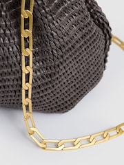 Reiss Chocolate Gia Raffia Clutch Bag - Image 5 of 5