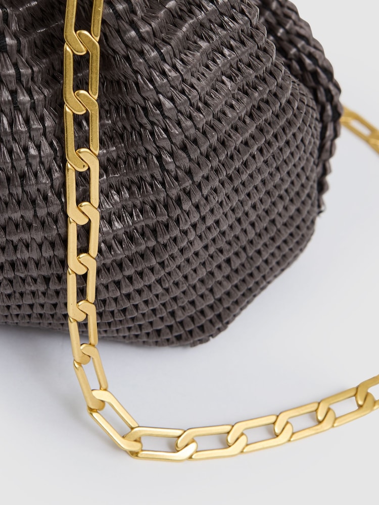 Reiss Chocolate Gia Raffia Clutch Bag - Image 5 of 5
