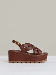 Reiss Tan Naomi Leather Wedge Platform Sandals - Image 1 of 5
