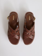 Reiss Tan Naomi Leather Wedge Platform Sandals - Image 3 of 5