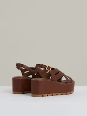 Reiss Tan Naomi Leather Wedge Platform Sandals - Image 4 of 5