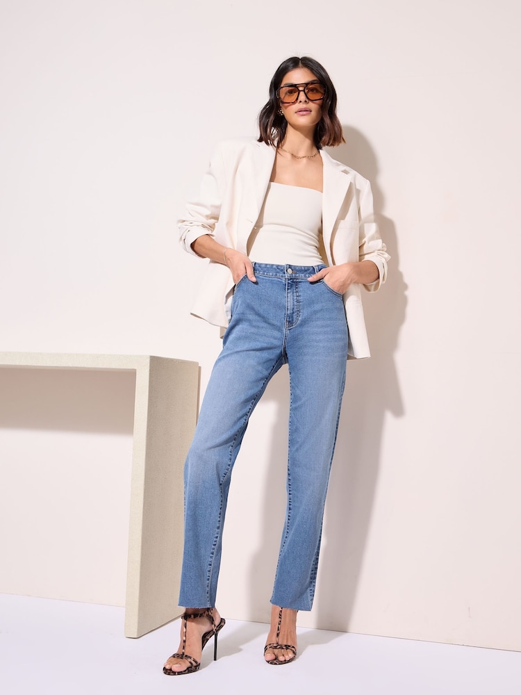 Friends Like These Mid Blue Denim Comfort Stretch Straight Leg Jeans - Image 1 of 4