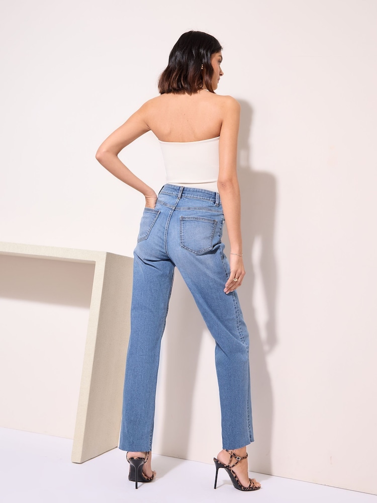 Friends Like These Mid Blue Denim Comfort Stretch Straight Leg Jeans - Image 4 of 4