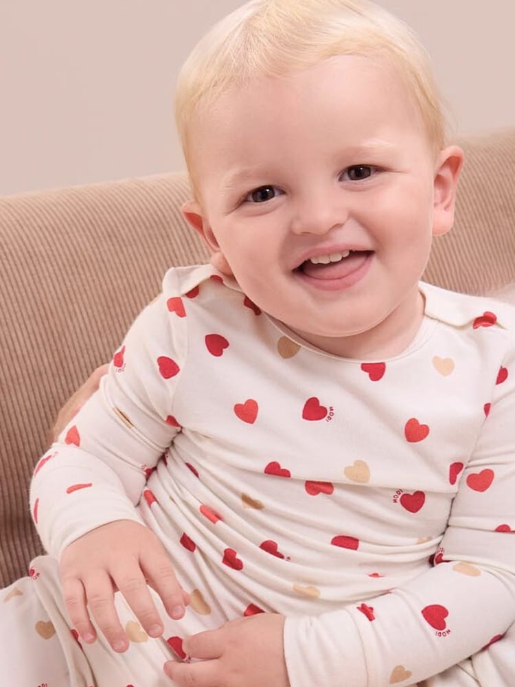 MORI Super Soft Heart Print Pyjama Set - Image 1 of 3 MORI Super Soft Heart Print Pyjama Set - Image 1 of 3