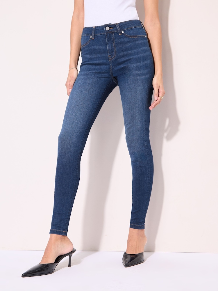 Friends Like These Mid Blue Highwaisted Jeggings - Image 2 of 5 Friends Like These Mid Blue Highwaisted Jeggings - Image 2 of 5