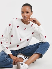 JD Williams White Embroidered Heart 100% Cotton Sweatshirt - Image 1 of 4