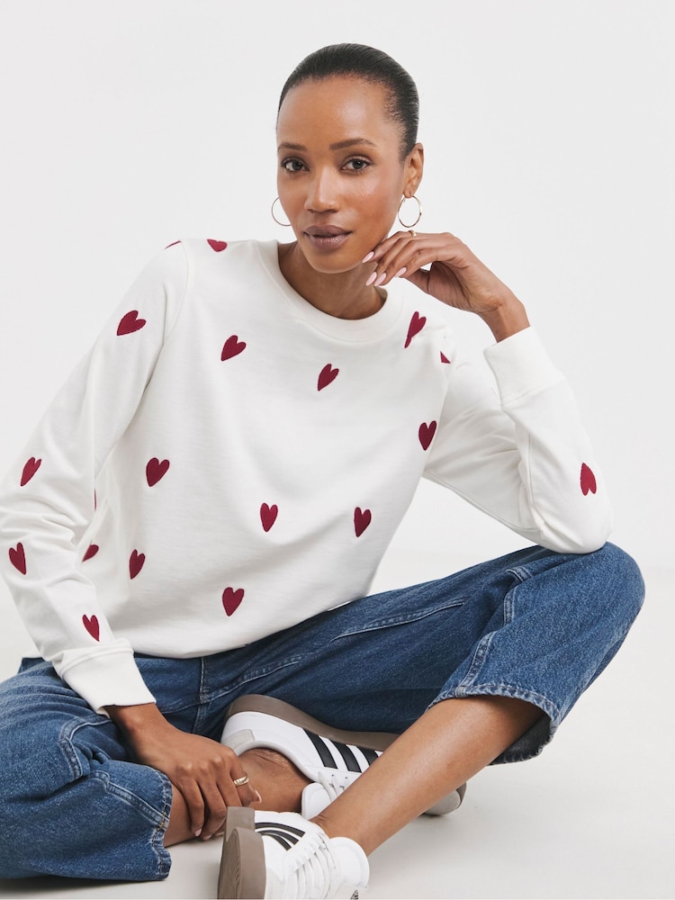 JD Williams White Embroidered Heart 100% Cotton Sweatshirt - Image 1 of 4