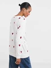 JD Williams White Embroidered Heart 100% Cotton Sweatshirt - Image 3 of 4