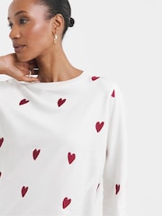JD Williams White Embroidered Heart 100% Cotton Sweatshirt - Image 4 of 4