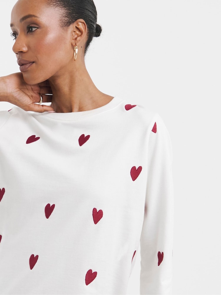 JD Williams White Embroidered Heart 100% Cotton Sweatshirt - Image 4 of 4