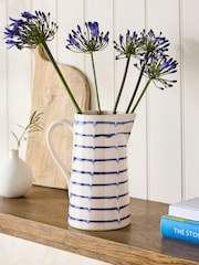 White/Blue Ceramic Striped Jug Vase - Image 1 of 5